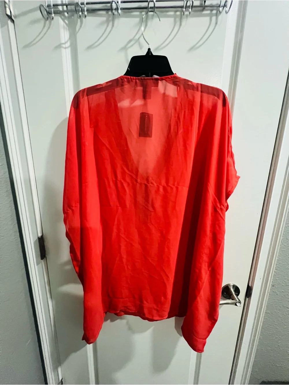 Beaded V-Neck Women's Top - Bright Coral